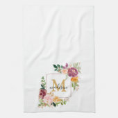 Monogram Elegant Waterverf Roos Floral Botanical Theedoek (Verticaal)