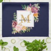 Monogram Elegant Waterverf Roos Floral Botanical Theedoek (Gevouwen)