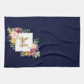 Monogram Elegant Waterverf Roos Floral Botanical Theedoek (Horizontaal)