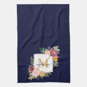 Monogram Elegant Waterverf Roos Floral Botanical Theedoek (Verticaal)