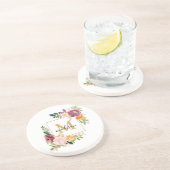 Monogram Elegant Waterverf Roos Floral Botanical Zandsteen Onderzetter (Zijkant)