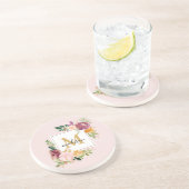 Monogram Elegant Waterverf Roos Floral Botanical Zandsteen Onderzetter (Zijkant)