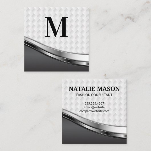 Monogram Elegant Weave Patroon | Metaal Vierkante Visitekaartje (Voorkant / Achterkant)