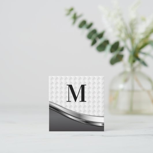 Monogram Elegant Weave Patroon | Metaal Vierkante Visitekaartje