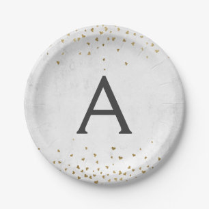 Monogram Elegant White en Gold Foil Confetti Papieren Bordje