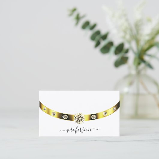 Monogram Elegant White en Gold Sparking Diamonds Visitekaartje (Staand voorkant)