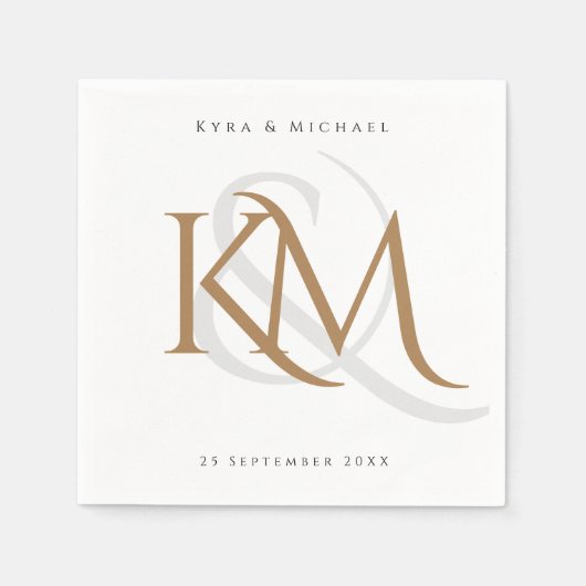 Monogram Elegant White Gold Script Moderne Aangepa Servet (Voorkant)