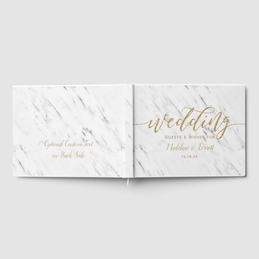 Monogram Elegant White Marble & Gold Foil Wedding  Gastenboek (Volledig)