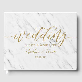 Monogram Elegant White Marble & Gold Foil Wedding  Gastenboek
