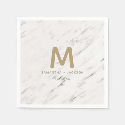 Monogram Elegant White Marble & Gold Foil Wedding Servet (Voorkant)