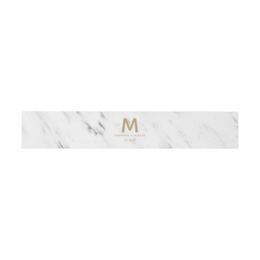 Monogram Elegant White Marble & Gold Foil Wedding  Uitnodigingen Wikkel (Vlak)