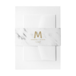 Monogram Elegant White Marble & Gold Foil Wedding  Uitnodigingen Wikkel