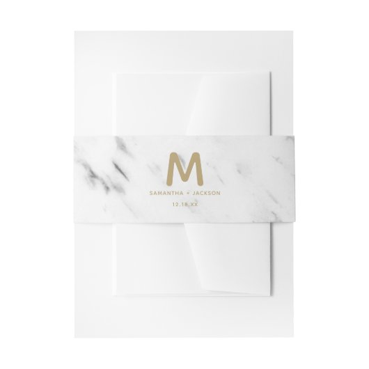 Monogram Elegant White Marble & Gold Foil Wedding  Uitnodigingen Wikkel (Voorkant Voorbeeld)