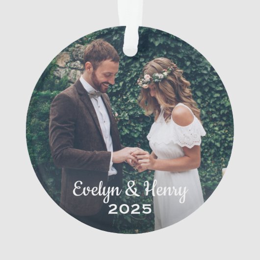 Monogram Elegant White Script Wedding Monogram Ornament (achterkant)