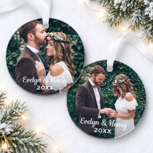 Monogram Elegant White Script Wedding Monogram Ornament