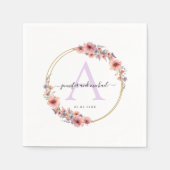 Monogram, elegant, wilde bloem, cirkel bruiloft servet (Voorkant)