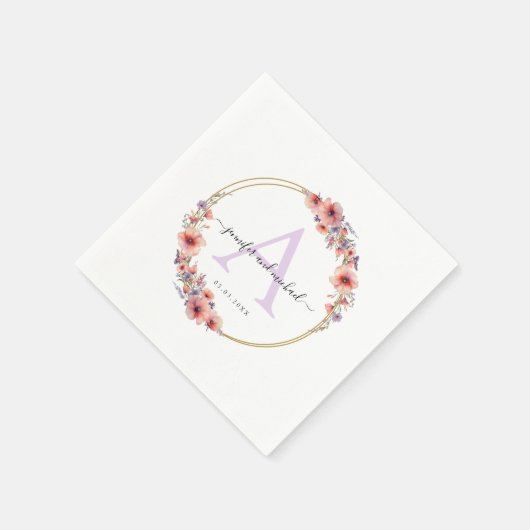 Monogram, elegant, wilde bloem, cirkel bruiloft servet (Hoek)