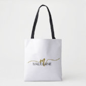 Monogram Elegant Wit Zwart Goud Kleur Tote Bag (Voorkant)