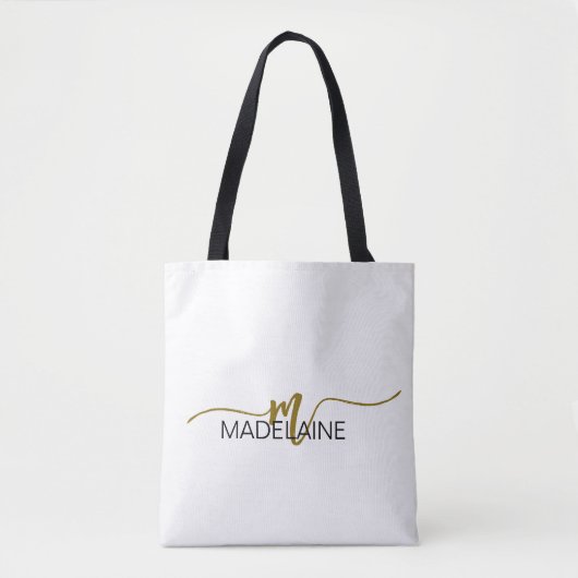 Monogram Elegant Wit Zwart Goud Kleur Tote Bag (Voorkant)
