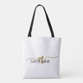 Monogram Elegant Wit Zwart Goud Kleur Tote Bag (Achterkant)