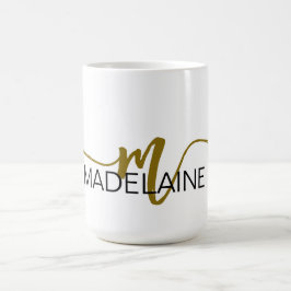 Monogram Elegant Wit Zwart Goud Koffiemok