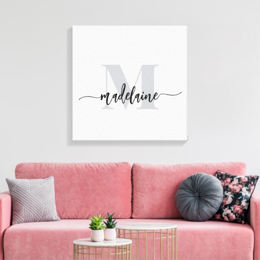 Monogram Elegant Wit Zwart Persoonlijk Canvas Afdruk (Insitu (Woonkamer))