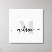 Monogram Elegant Wit Zwart Persoonlijk Canvas Afdruk (Voorkant)