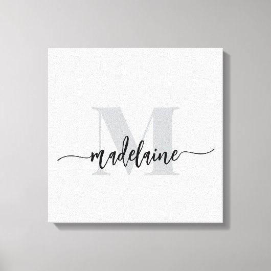Monogram Elegant Wit Zwart Persoonlijk Canvas Afdruk (Voorkant)