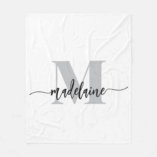 Monogram Elegant Wit Zwart Persoonlijk Fleece Deken (Voorkant)