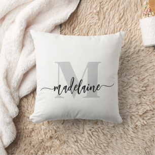 Monogram Elegant Wit Zwart Persoonlijk Kussen