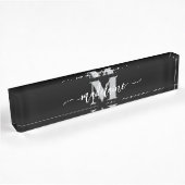 Monogram Elegant Wit Zwart Persoonlijk Naambordje