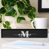 Monogram Elegant Wit Zwart Persoonlijk Naambordje