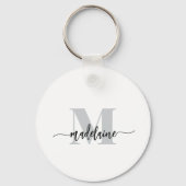 Monogram Elegant Wit Zwart Persoonlijk Sleutelhanger (Voorkant)