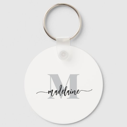 Monogram Elegant Wit Zwart Persoonlijk Sleutelhanger (Achterkant)