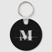 Monogram Elegant Wit Zwart Persoonlijk Sleutelhanger (Voorkant)