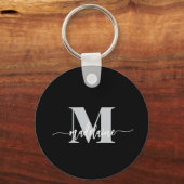 Monogram Elegant Wit Zwart Persoonlijk Sleutelhanger (Voorkant)