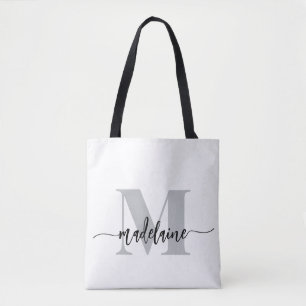 Monogram Elegant Wit Zwart Tote Bag