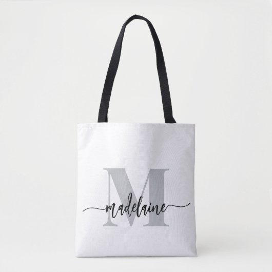 Monogram Elegant Wit Zwart Tote Bag (Voorkant)