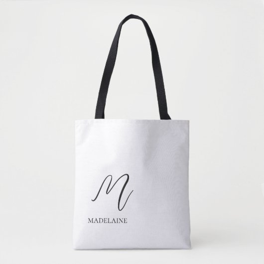 Monogram Elegant Wit Zwart Tote Bag (Voorkant)