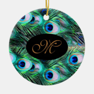 Monogram Elegant Xmas Holiday Peacock Wedding Keramisch Ornament