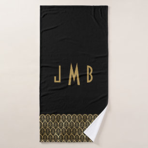 Monogram Elegant Zwart en Goud Art Deco Gatsby Badhanddoek