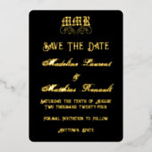 Monogram Elegant Zwart en Goud Save the Date Folie Uitnodiging (Voorkant)