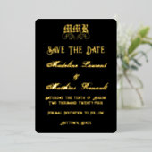 Monogram Elegant Zwart en Goud Save the Date Folie Uitnodiging (Staand Voorkant)