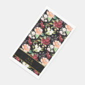 Monogram Elegant Zwart Goud Bloemen Servet (Hoek)