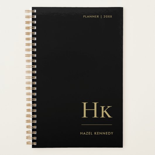 Monogram Elegant Zwart Goud Classic Professional Planner (Voorkant)