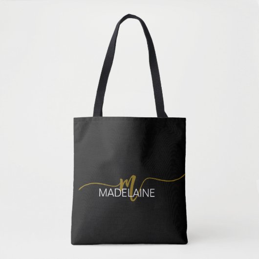 Monogram Elegant Zwart Goud Kleur Tote Bag (Voorkant)
