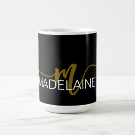 Monogram Elegant Zwart Goud Koffiemok