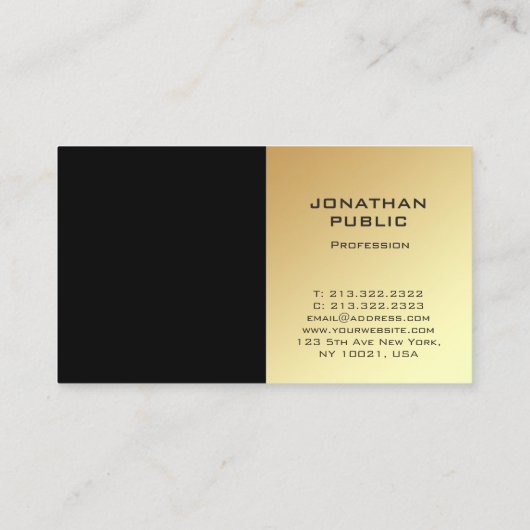 Monogram Elegant Zwart Goud Modern Ontwerp Visitekaartje (Achterkant)