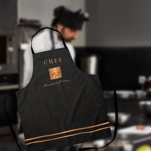 Monogram elegant zwart goud naam script chef schort