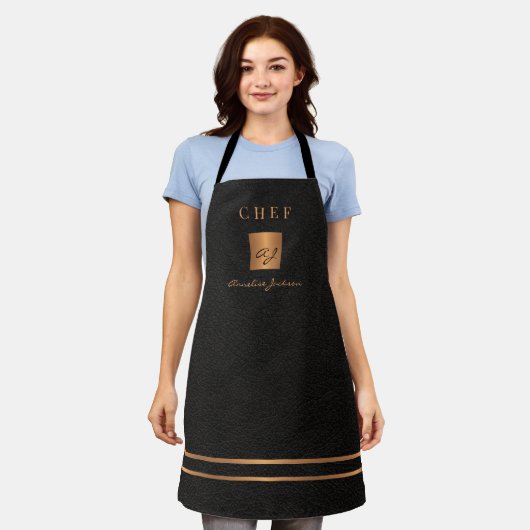 Monogram elegant zwart goud naam script chef schort (Gedragen)